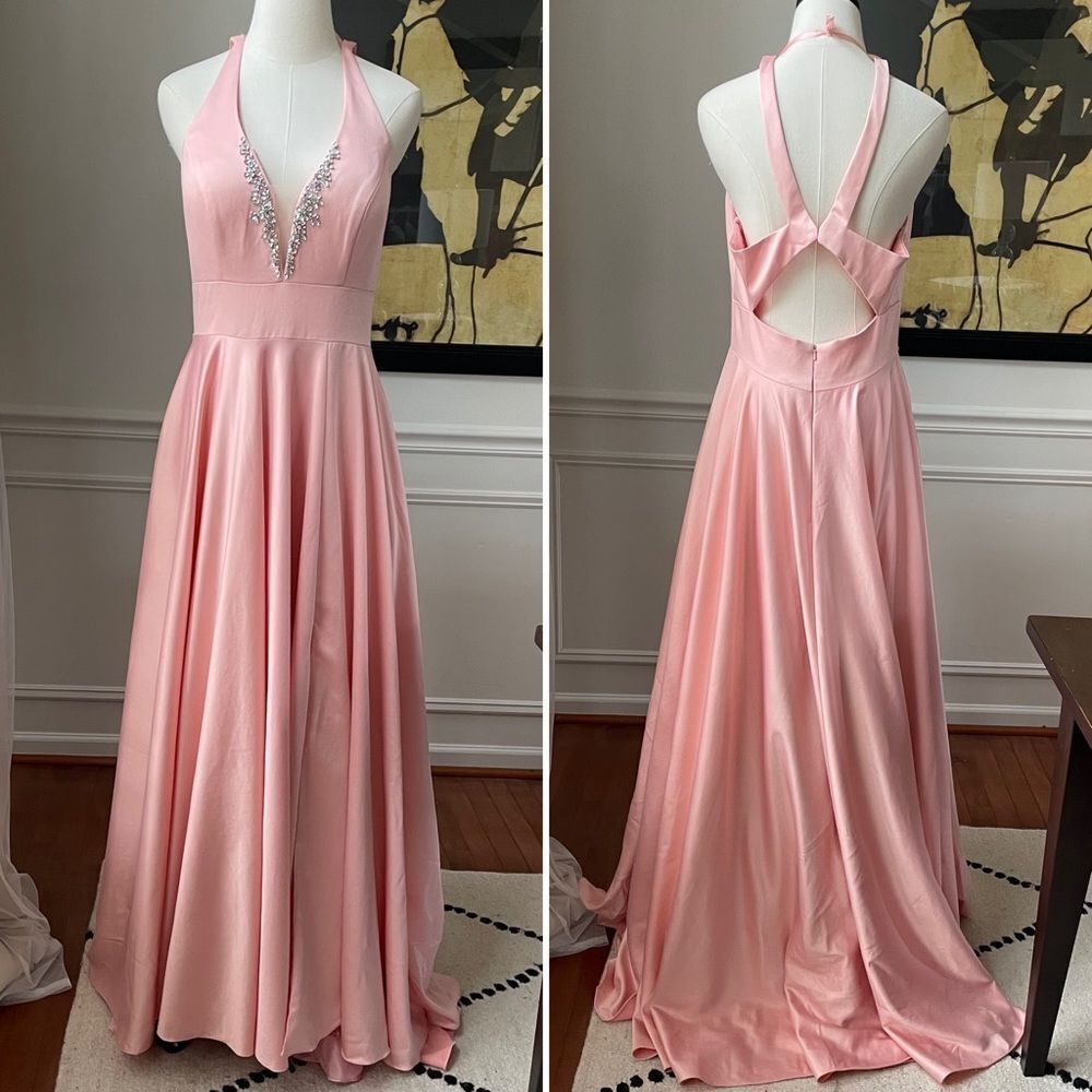 Glow Pink Princess Prom Drew Formal Gown Rhinestone 10